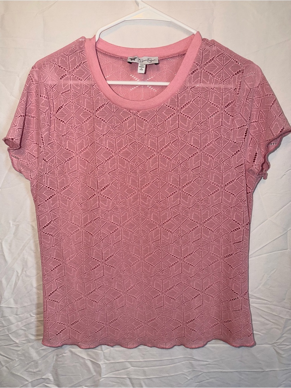 Jessica Simpson Pink Lace Knit Short Sleeve Top